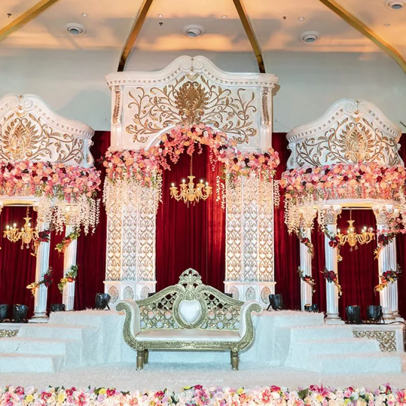 Wedding stage decor in a premium banquet hall