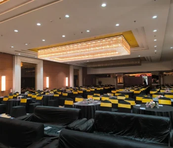 Spacious banquet hall arranged for corporate party venues and events