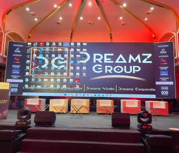 Large LED screen stage at corporate event space