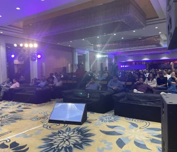 Business conference audience in a modern corporate event space