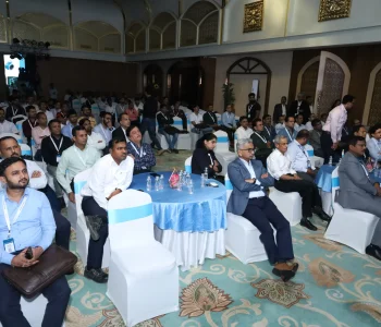 Audience seated at corporate event in banquet hall